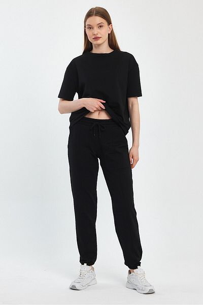Penyelux Black Soft Textured Crew Neck Oversize T-shirt - 2 Thread Washable