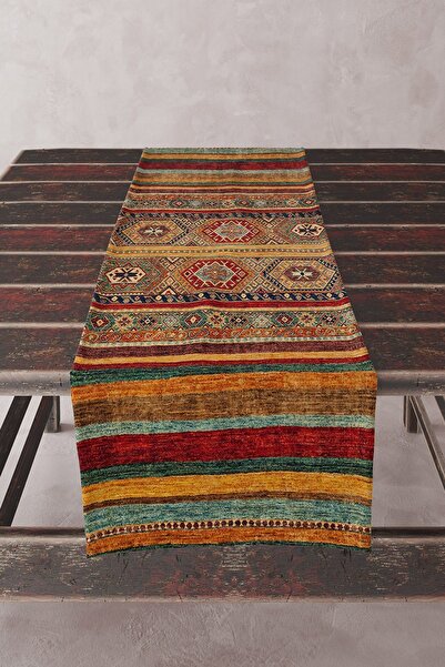 Else Dekor Yellow Red Authentic Ethnic Patterned Printed Stain Resistant Washable Decorative Tablecloth Runner