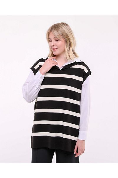 ilmek Knitwear Shawl Collar Striped Sweater 23251