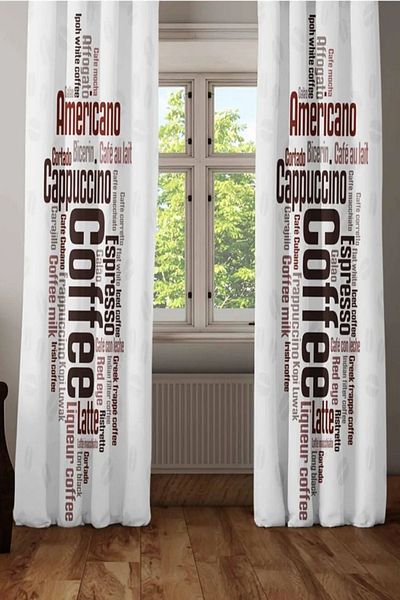 3D ELSE HALI Else White Coffee Textes Kitchen 3d Decorative Modern Background Curtain