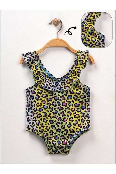 BUUFUU Girl's Swimsuit - PATTERNED, PRINTED and FRONT RIFFLE