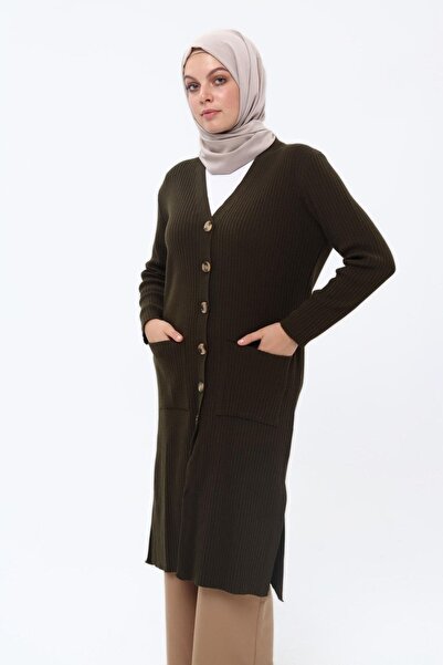 ilmek Γυναικεία Ζακέτα με διπλή τσέπη με κουμπιά μακριά χειμωνιάτικη ισλαμική ζακέτα N4277