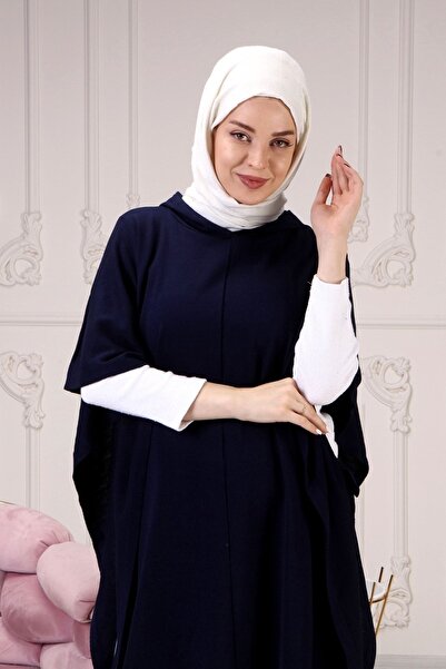 ilmek Γυναικείο Πλεκτό Πόντσο με κουκούλα με κουκούλα μπλε Navy