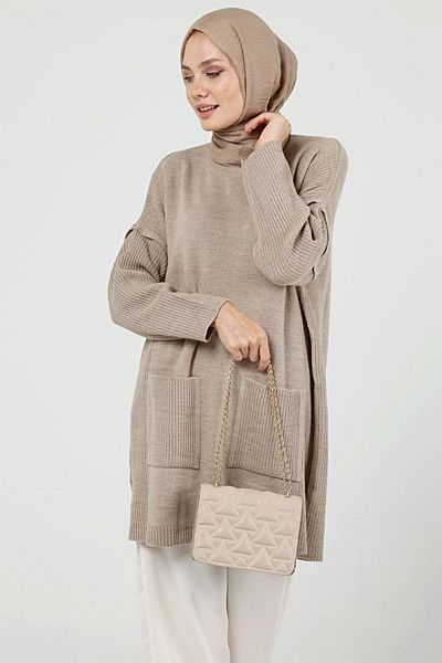ilmek Women's Double Pocket Hijab Long Hijab Knitwear Tunik 4305