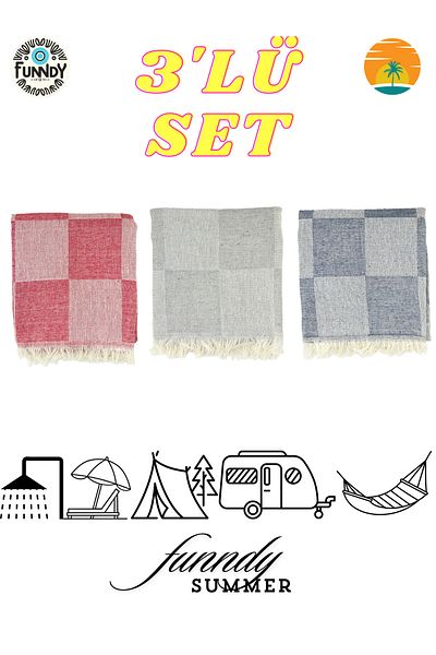 FUNNDY 3-Piece Checkerboard Patterned Summer Loincloth Set - Beach Towel 70x155 Cm