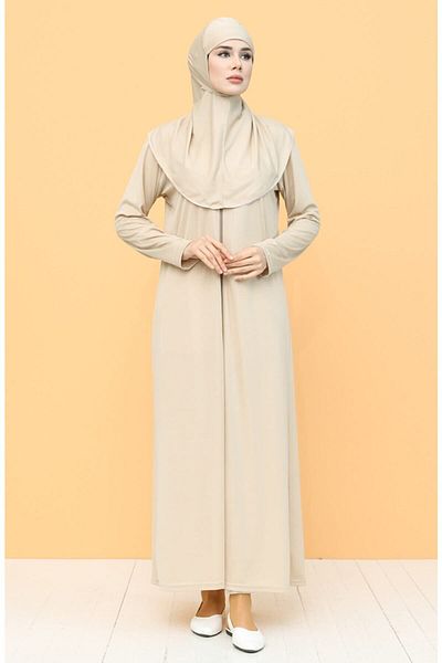 ASLINUR GİYİM Φόρεμα προσευχής με φερμουάρ Mink Color