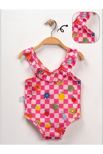 BUUFUU Girl's Swimsuit - PATTERNED, PRINTED and FRONT RIFFLE