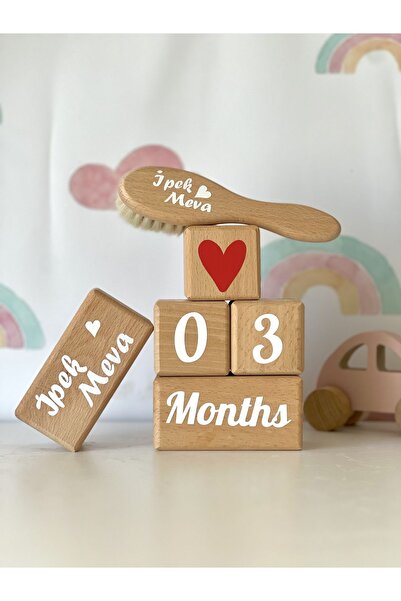 mogokids Kırmızı kalpli anne bebek anı küpü seti isimli bebek saç fırçası İNGİLİZCE