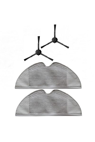 ibrush Xiaomi Mop 1C and 2C - 2-Pack Black Side Brush and Fiber Cloth, Stytj01Zhm Compatible Vacuum Mop
