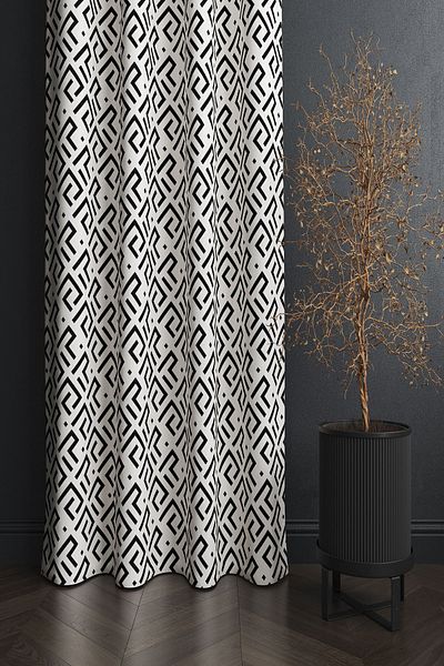 3D ELSE HALI White Black Lock Patterned Digital Printed Living Room Kitchen Single Wing Background Curtain