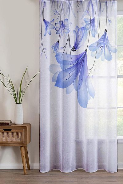 3D ELSE HALI Blue Flowers Pattern Printed Decorative Living Room Kitchen Tulle Curtain 140x260cm