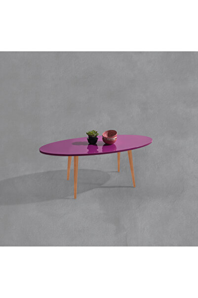 Veys Sehpa ELİPS ORTA SEHPA - AHŞAP AYAK  - FUŞYA