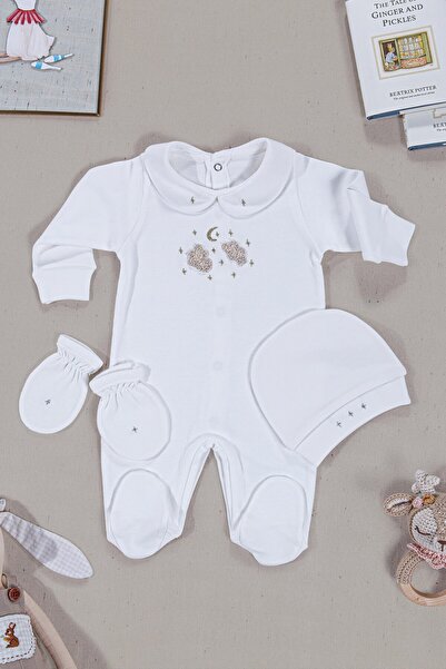 Florijee Twinkle Handmade Newborn 3-Piece Beige Jumpsuit Set - with Moon and ...