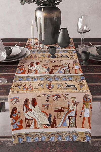 Else Dekor Διακοσμητικό τραπεζομάντιλο Runner 40x140cm με μοτίβο Αιγύπτου, ανθεκτικό στους λεκέδες που πλένεται
