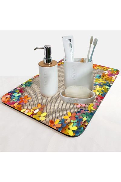 Else Dekor Else Water Absorbent Bathroom Organizer Σαμπουάν ντους Σαπούνι Κύπελλο Οδοντόβουρτσα Pad Organizer Χαλάκι παρουσίασης