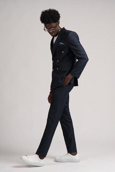 ADİMO Adimo Slimfit - Double Slit Pointed Collar Striped Double-breasted Suit