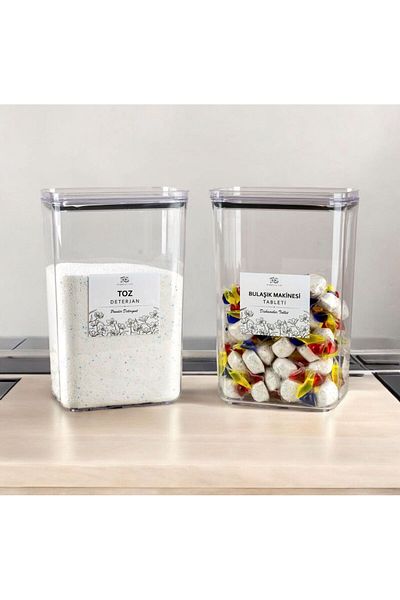 Pembelia Life 2 Pieces Powder and Tablet Detergent Storage Set - Labeled and Plastic Container