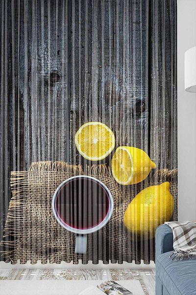 3D ELSE HALI Else White Gray Roses Patterned Decorative Modern Kitchen Tulle Background Curtain