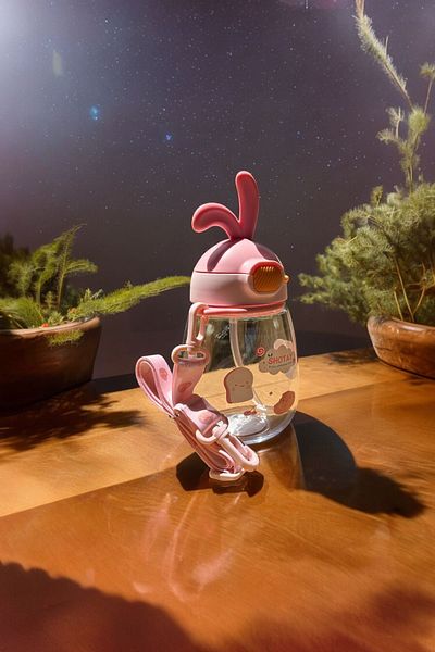 YDGR 600ml Capacity Cute Silicone School Water Bottle - With Straw, Push and Lockable Lid, With Rope Strap