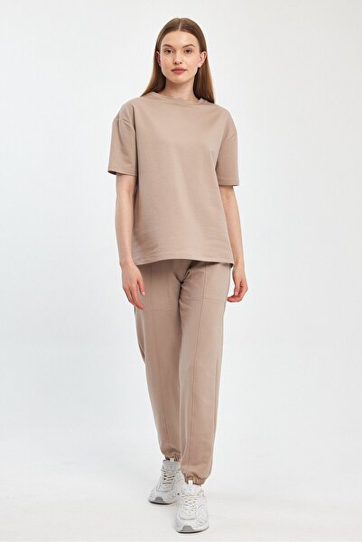 Penyelux Soft Textured Mink Crew Neck 2 Thread Oversize Long Women's T-shirt - Washable