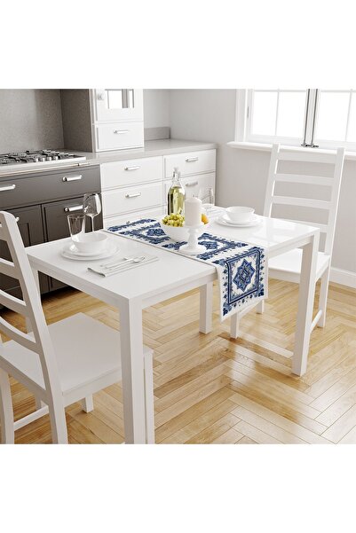 Else Dekor Μπλε Λευκό Floral Μοτίβο Ψηφιακό Εκτυπωμένο Αδιάβροχο Διακοσμητικό Δρομέα 40x140cm