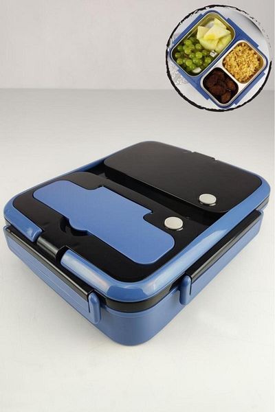 Digithome Food Carrying and Storage Container with Compartments Steel Chamber 25 Cm Blue for Work Office School - Yk1392