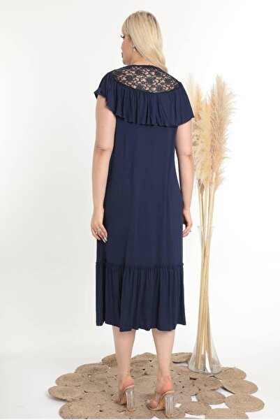 xlargebutik Μπλε ναυτικό φόρεμα με βολάν σε μεγάλο μέγεθος