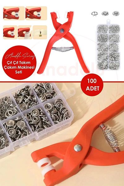 Anadolu Saray Πρακτικό σετ 100 τεμαχίων 9,5 mm Snap Fastener Set - Machine Set