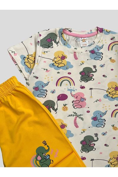 elmas kids Set de pijamale de vară cu mânecă scurtă, 100% bumbac, cu model elefant