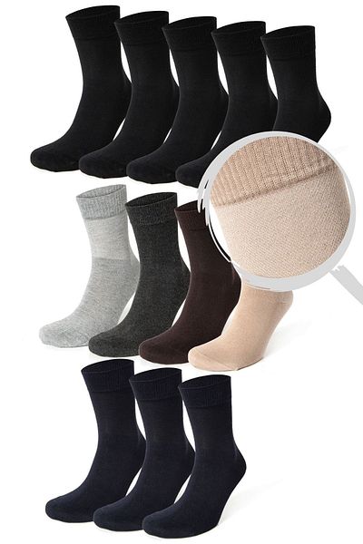 TOLIN Men's Diabetic Bamboo Socks Set - 12 Pcs, Mixed Color, Non-Tightening Elastic, Breathable 14408