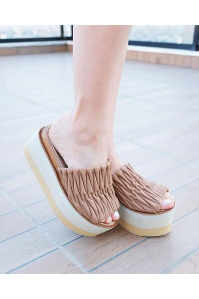 FOLLİNİ Papuci de damă din piele cu toc pană bej-gri