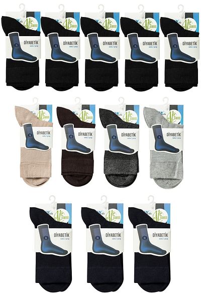 TOLIN Men's Diabetic Bamboo Socks Set - 12 Pcs, Mixed Color, Non-Tightening Elastic, Breathable 14408