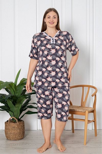 Farya Home X-Dreamy Viscose Capri Pajamas Set - Plus Size, Floral Buttoned Collar