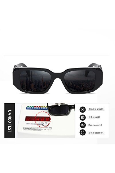 Polo55 Black Retro Rectangular Model Diamond Cut Shank Sunglasses