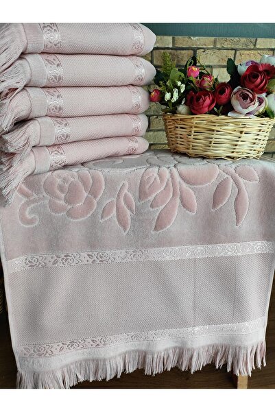 sarra Sarra 6 piese cu franjuri 50x90cm prosop etaminat - pudra