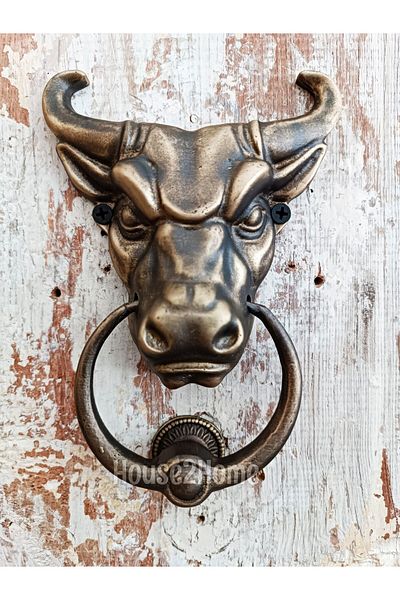 HOUSE2HOME Antique Yellow Brass Bull Door Knob - Handmade, Small Size