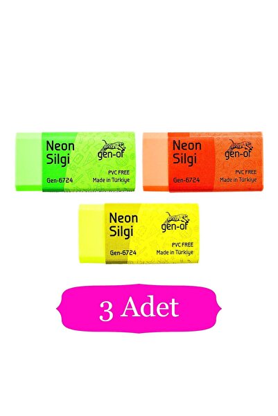 Gen-Of No:24 Pvc Free Orta Boy Neon Silgi (GEN-6724) 3 Adet