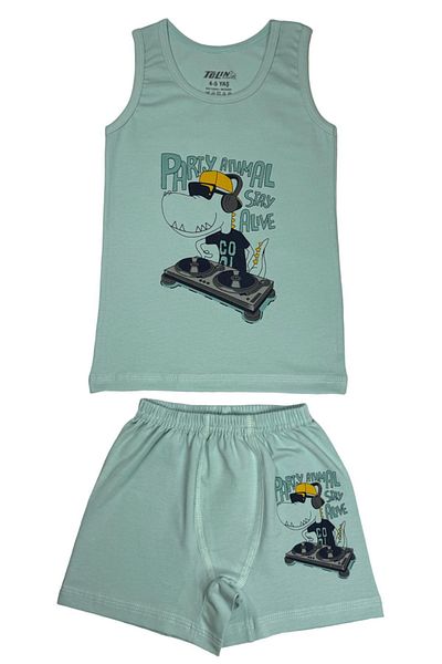 TOLIN Σετ σορτς για αγόρια Mint Green Singlet - Βαμβακερό και Lycra, εμπριμέ 83046