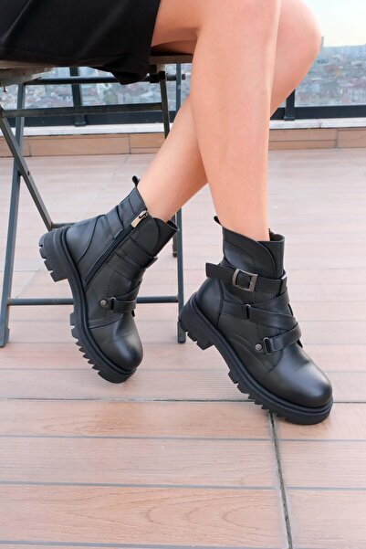 FOLLİNİ Γυναικείες μαύρες μπότες από γνήσιο δέρμα