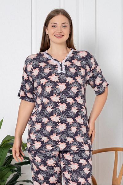 Farya Home X-Dreamy Viscose Capri Pajamas Set - Plus Size, Floral Buttoned Collar