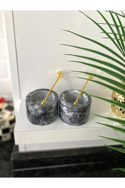 Elysian Dark Gray Marble and Gold Colored Salt Shaker Pepper Shakers - Minimal Kitchen Decor