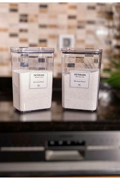 Pembelia Life 2900 ml Detergent Storage Container - 2 Labels, Vacuum Lid, Colored Whites
