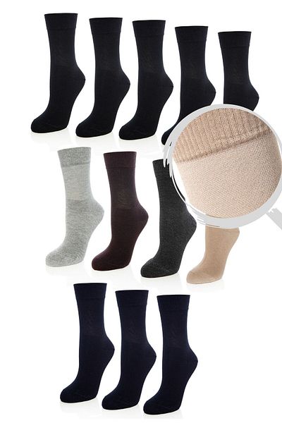 TOLIN Women's Diabetic Bamboo Socks Set - 12-Piece Mixed Color, Non-Tightening Elastic, Breathable 24408