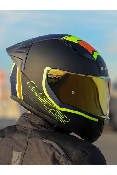 LS2 RAPID 2 RACE EXTRA MAT NEON SARI-NAVY MAVİ KASK
