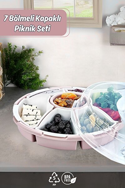 grimorlife 7 Bölmeli Kapaklı Piknik Seti Kahvaltılık Çerezlik Saklama Kabı- P...