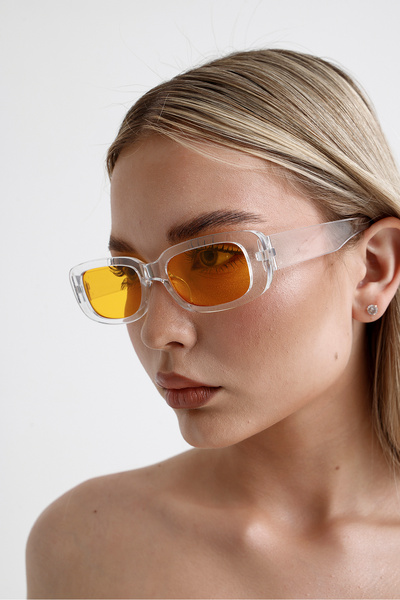 KAMPANİX NEW SEASON TRANSPARENT FRAME VINTAGE TREND SUNGLASSES WITH ORANGE GLASS