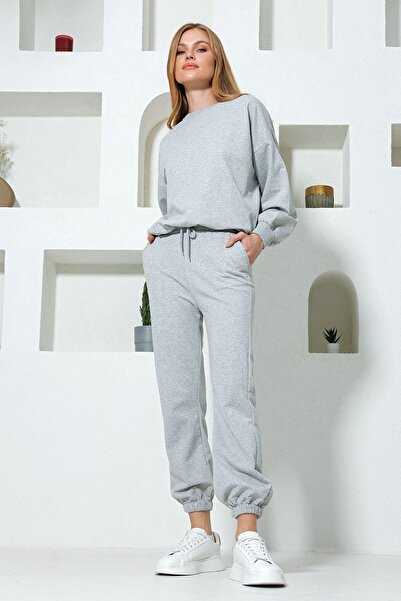 VAGGON Γκρι Σετ φόρμας με λαιμόκοψη με ελαστική μέση και πόδι - Vgn-507-669-001