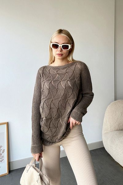 VAGGON Кафяв трикотажен пуловер с кръгло деколте - Prm0484