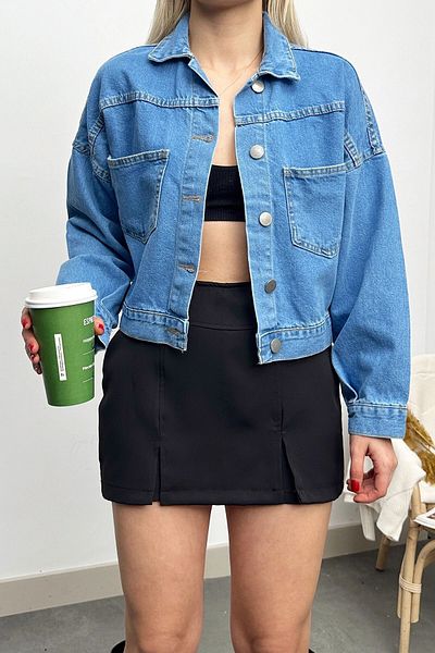 VAGGON Jachetă de blugi crop albastră de damă Prm0593