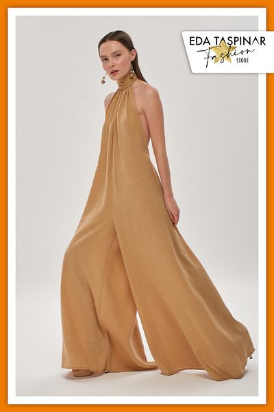 Eda Taşpınar Backless Linen Jumpsuit TEKS-00056